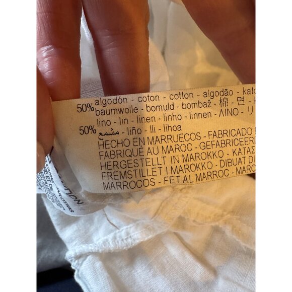 Zara Dress Women Small White Linen Blend Short Puff Sleeve Babydoll Preppy - Picture 10 of 11